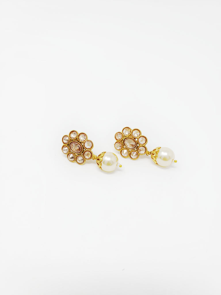Floral Polki Studs with Moti