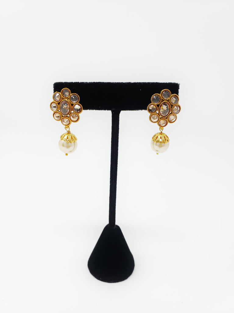 Floral Polki Studs with Moti