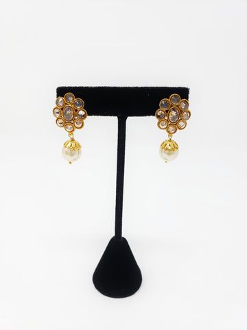 Image of Floral Polki Studs with Moti
