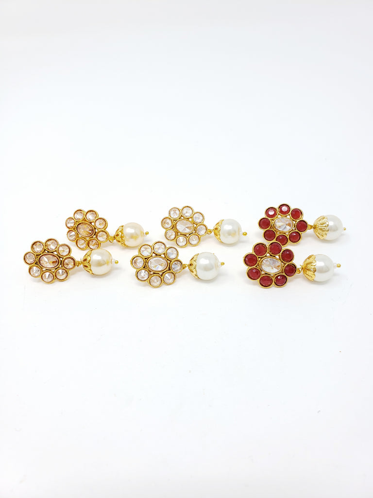 Floral Polki Studs with Moti