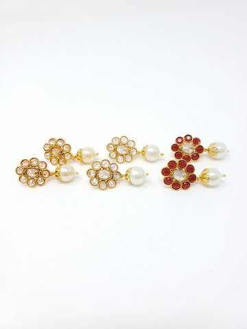 Image of Floral Polki Studs with Moti