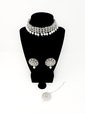 Image of 3 Layer Choker Set - Silver or Hot Pink