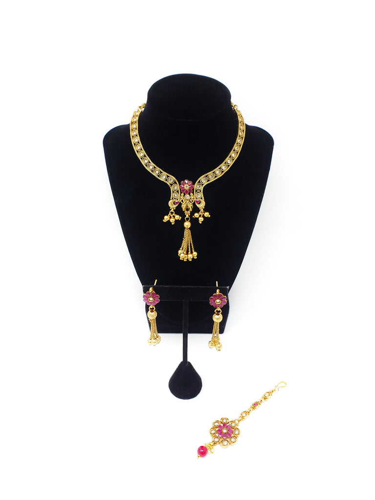Light Weight Choker Set - Gold & Berry