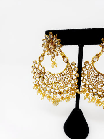 Image of Moti Detailed Earrings - Gold & Clear