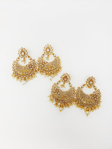 Image of Moti Detailed Earrings - Gold & Clear