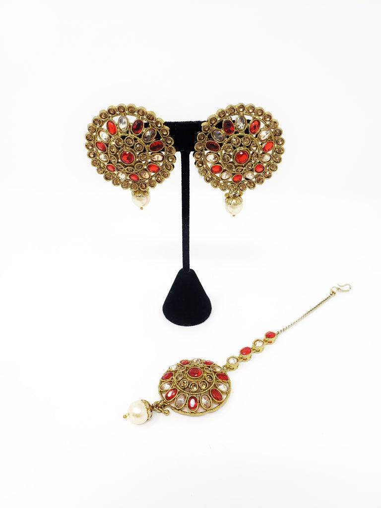 Red Polki Studs & Tikka