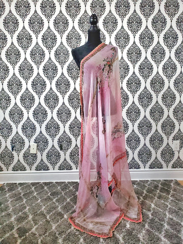 Image of Light Pink Intricate Print Dupatta