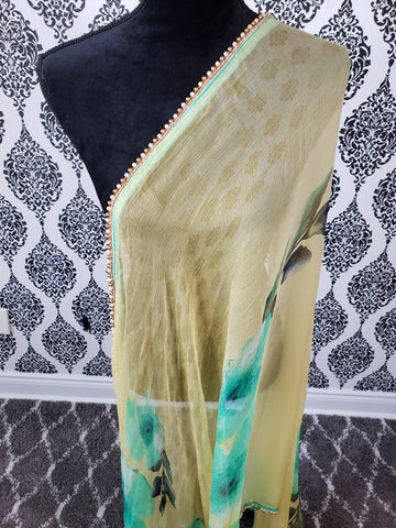 Image of Yellow & Teal Dupatta