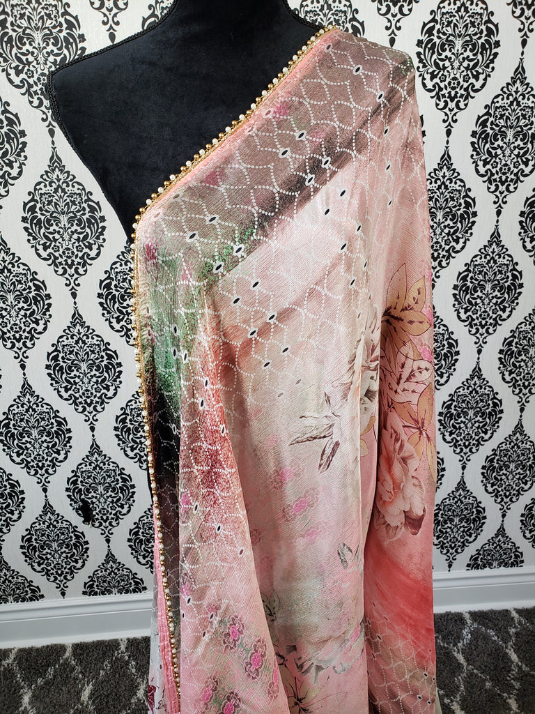 Coral/Peach Abstract Printed Dupatta