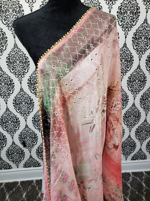 Coral/Peach Abstract Printed Dupatta