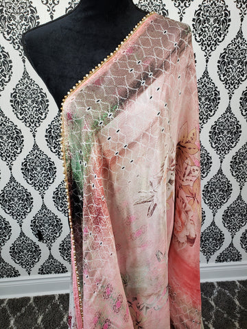Image of Coral/Peach Abstract Printed Dupatta