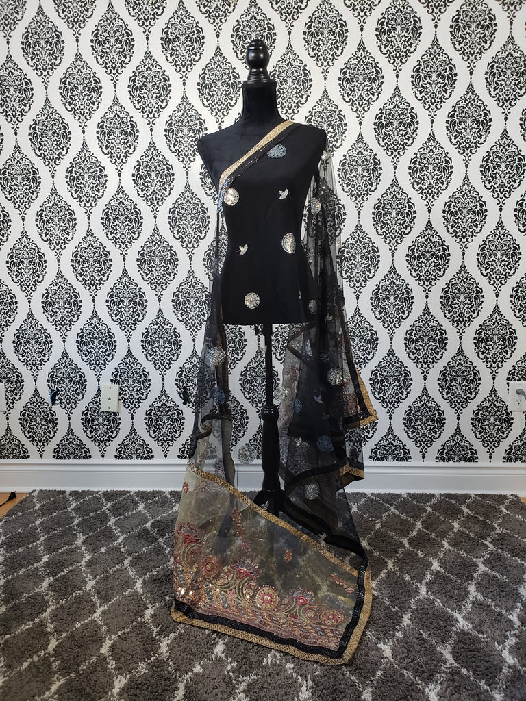 Black Net Dupatta