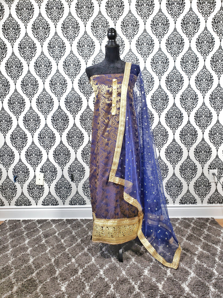 Navy Blue Brocade Suit