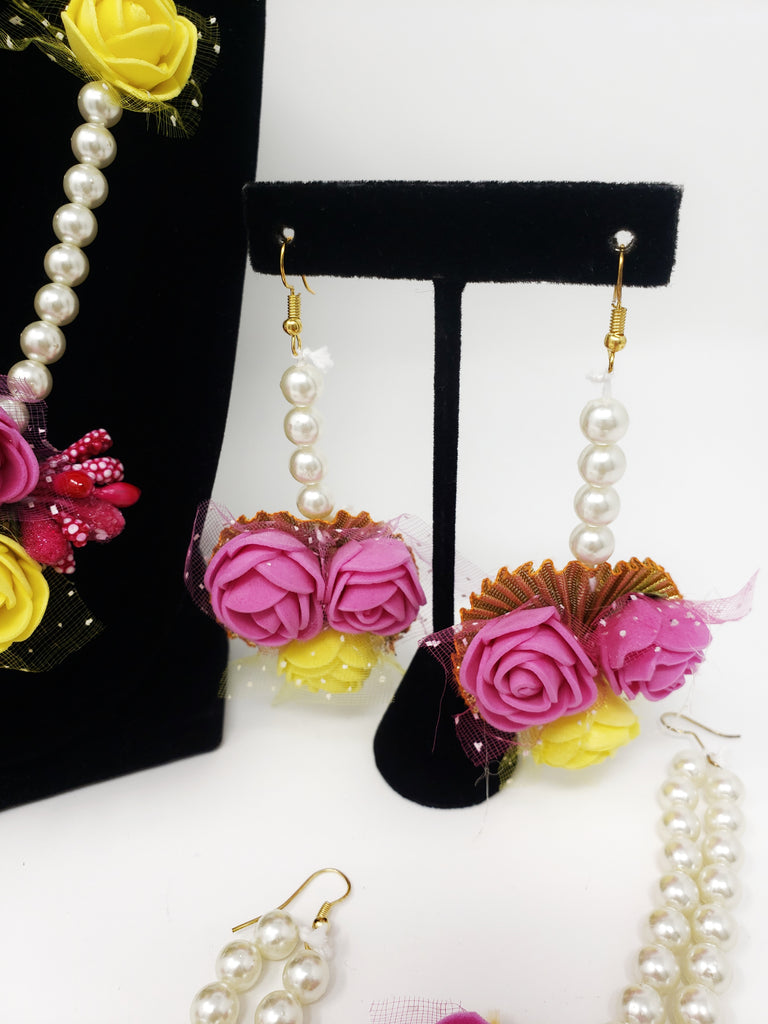 Pink & Yellow Flower Jewelry Set