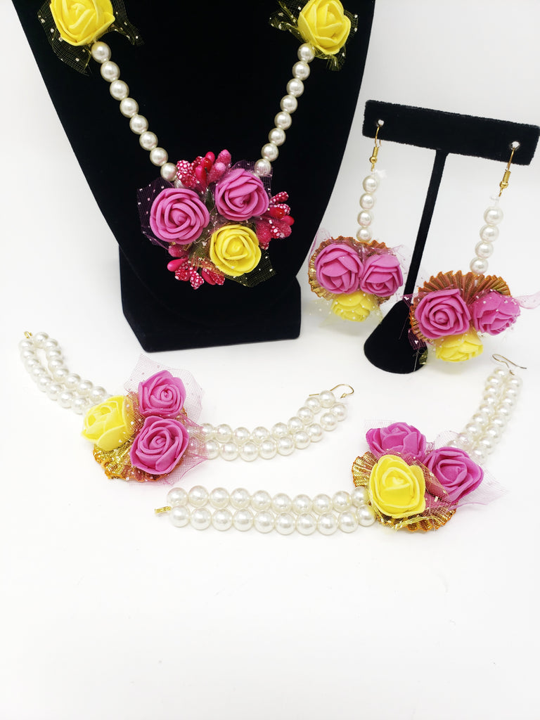Pink & Yellow Flower Jewelry Set