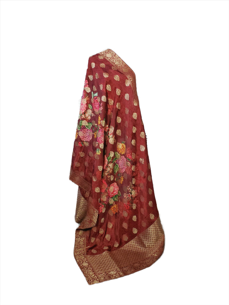 Maroon Printed Banarsi Dupatta