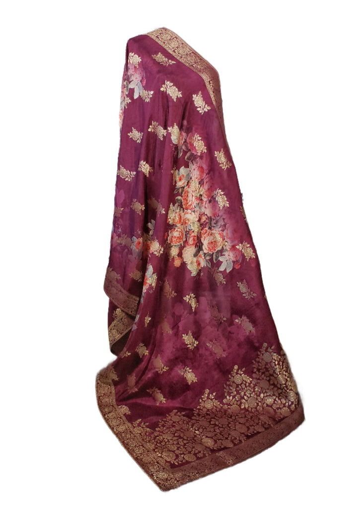 Purple Printed Banarsi Dupatta