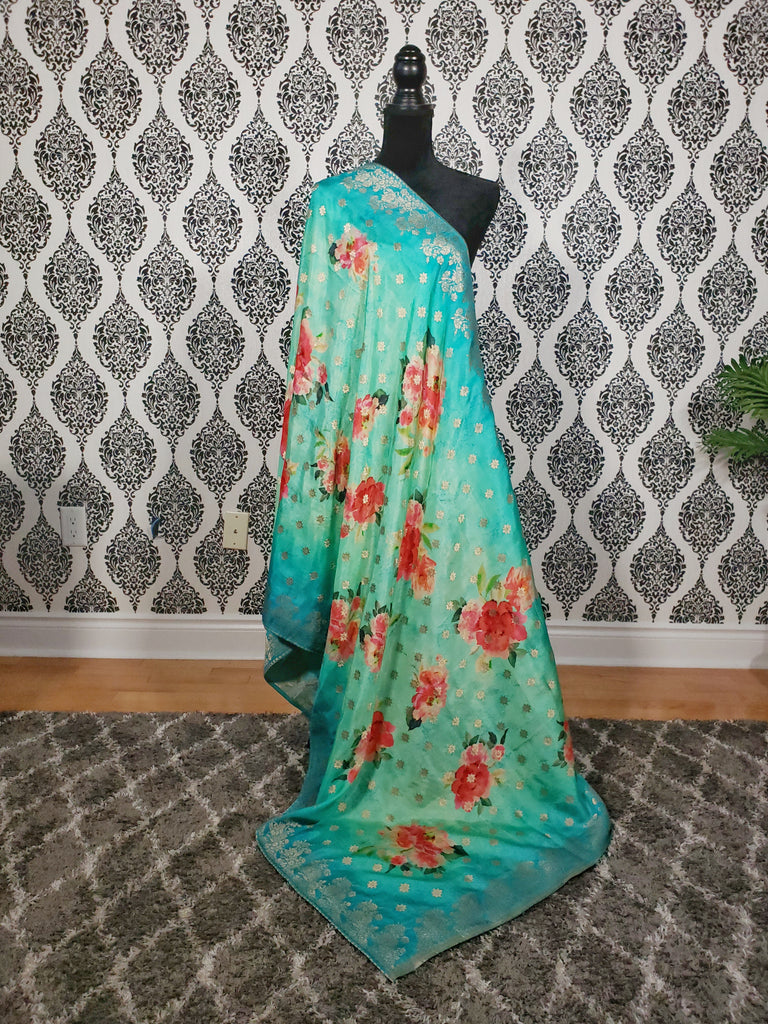 Shades Of The Sea Printed Banarsi Dupatta