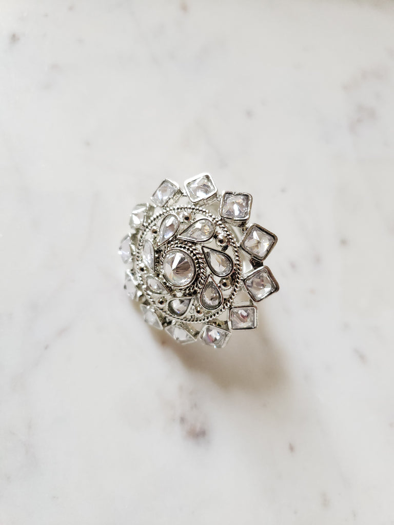 Silver Stone Adjustable Polki Ring