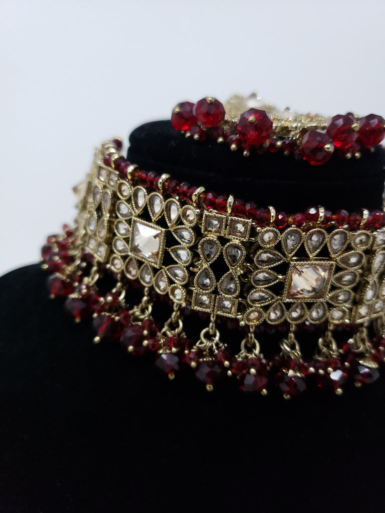 Maroon Polki Choker Set
