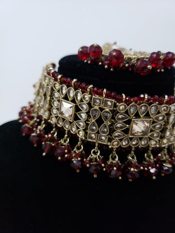 Image of Maroon Polki Choker Set