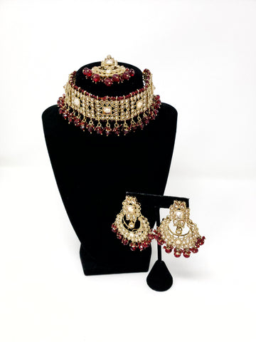 Image of Maroon Polki Choker Set