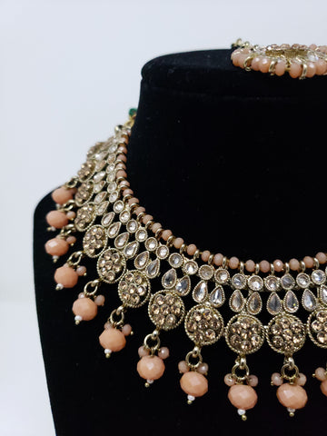 Image of Peach Polki Choker Set