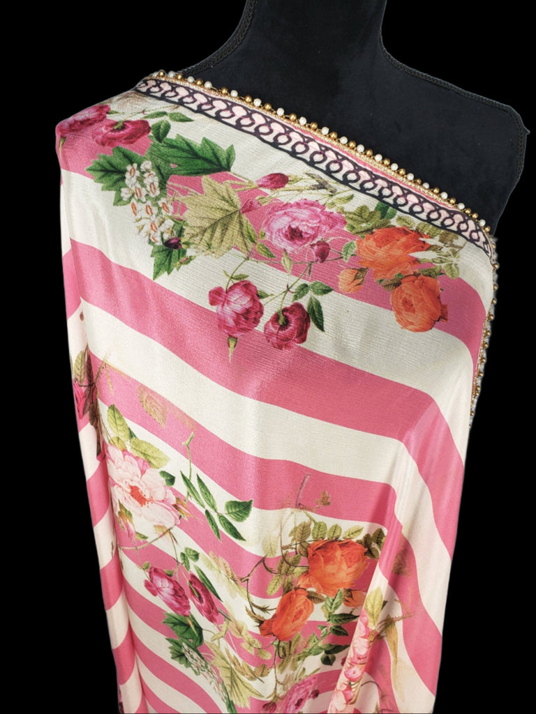 Pink and White Stripe Dupatta