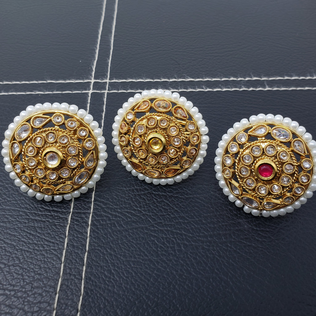 Polki Moti Ring - 3 Colours