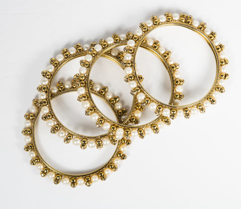 Image of Off White Moti Kara Set Bangels