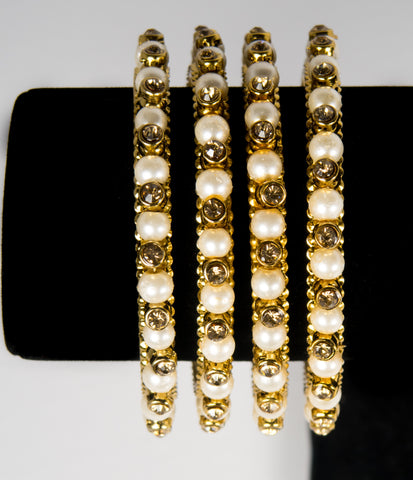 Image of Off White Moti Kara Set Bangels