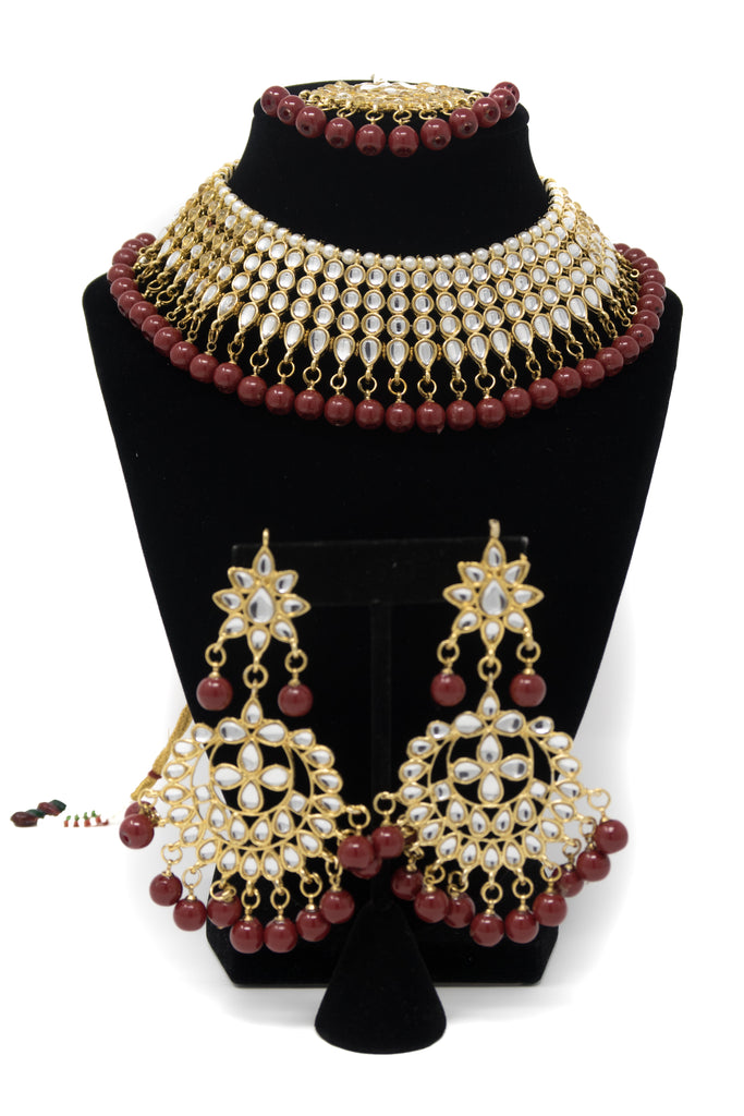 Maroon Kundan Choker Set