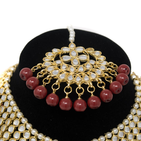 Image of Maroon Kundan Choker Set