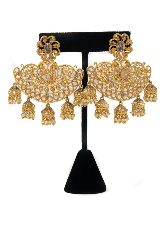 Gold Chandbali Jhumki Earrings