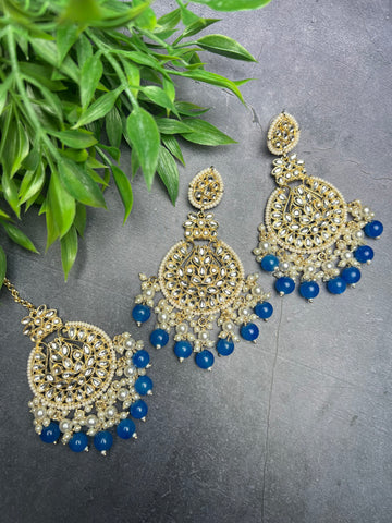 Image of Blue Kundan Earring Tikka Set