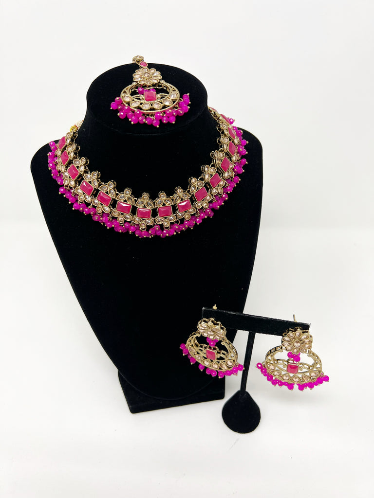 Hot Pink Antique Polki Choker Set