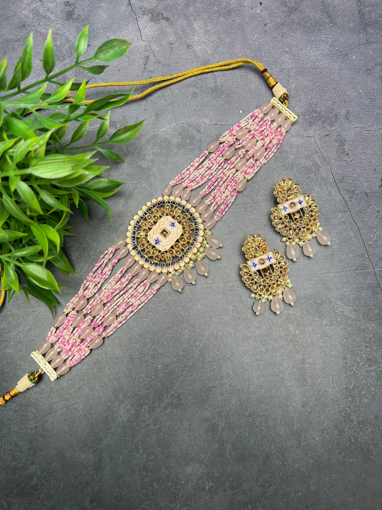 Baby Pink Collar Stone Choker Set