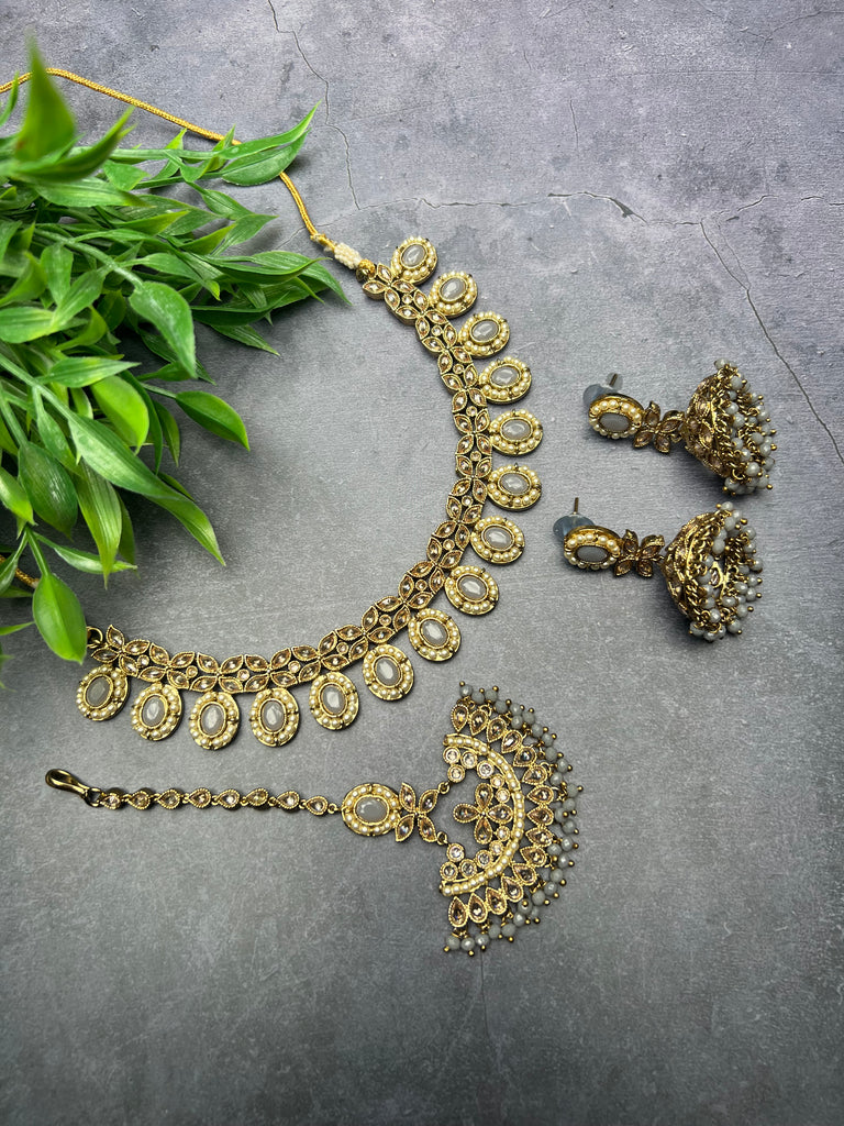 Grey Antique Polki Choker Set