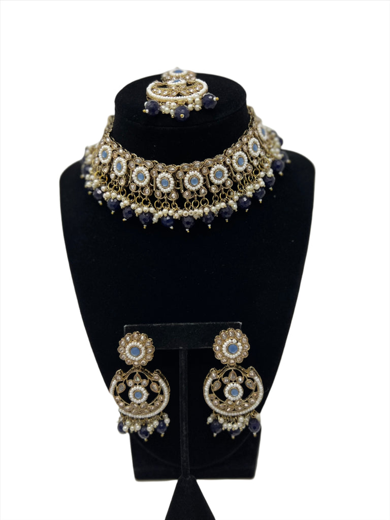 Navy Blue Polki Choker Set