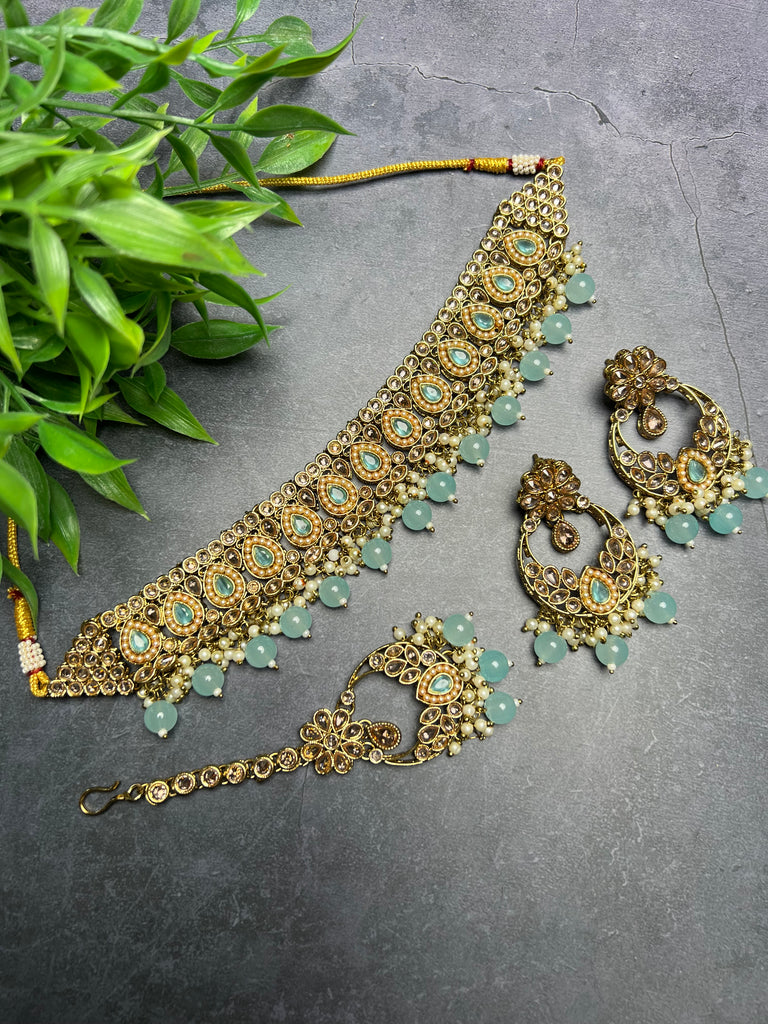 Baby Blue Polki Choker Set