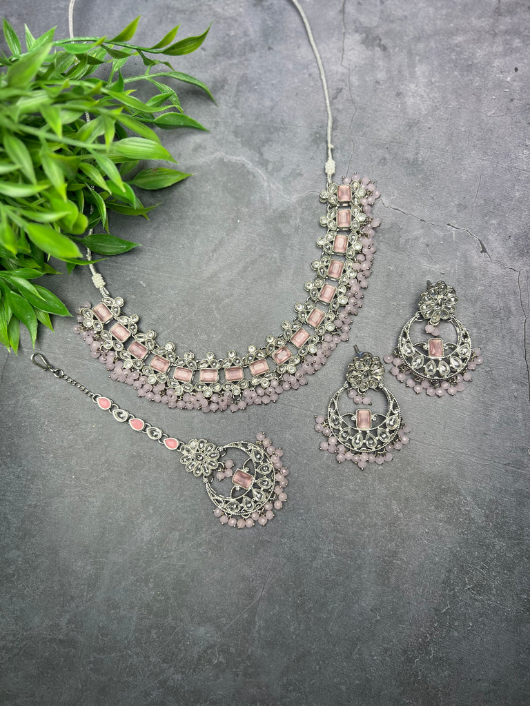 Light Purple Silver Choker Set