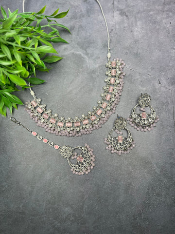 Image of Light Purple Silver Choker Set