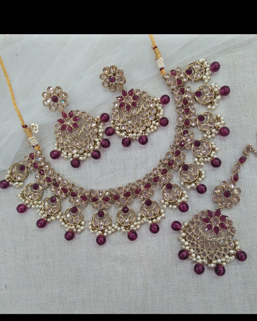 Berry Toned Polki Choker Set