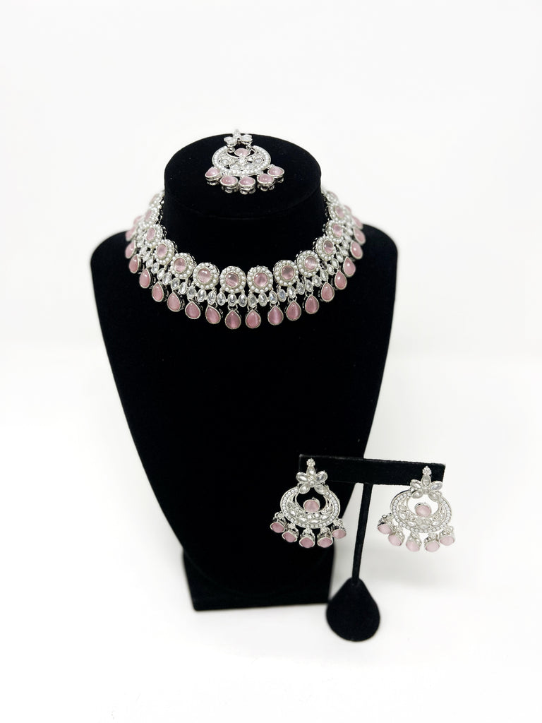 Mauve Silver Polki Set