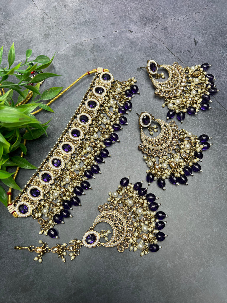 Purple Oversized Polki choker Set
