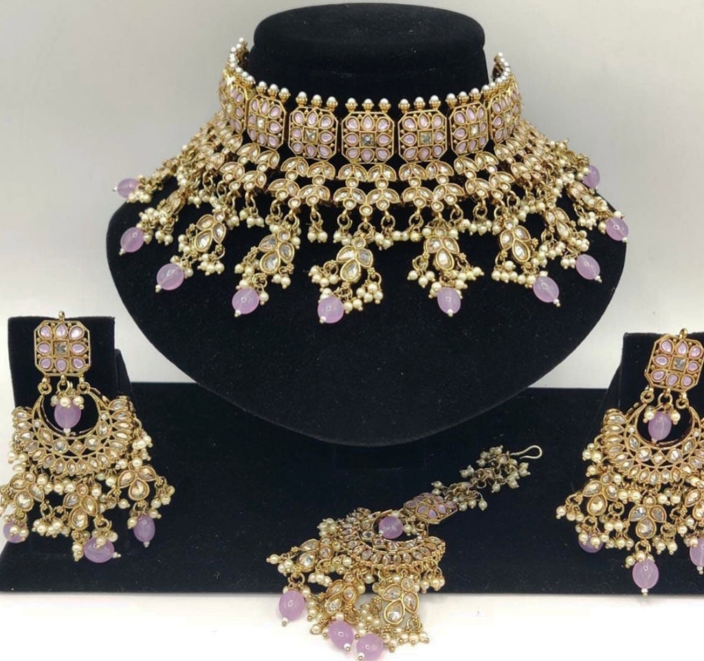 Lilac Statement Polki Choker Set