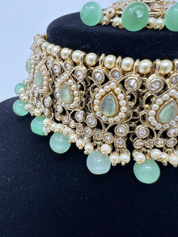 Image of Teardrop Mint Polki Choker Set