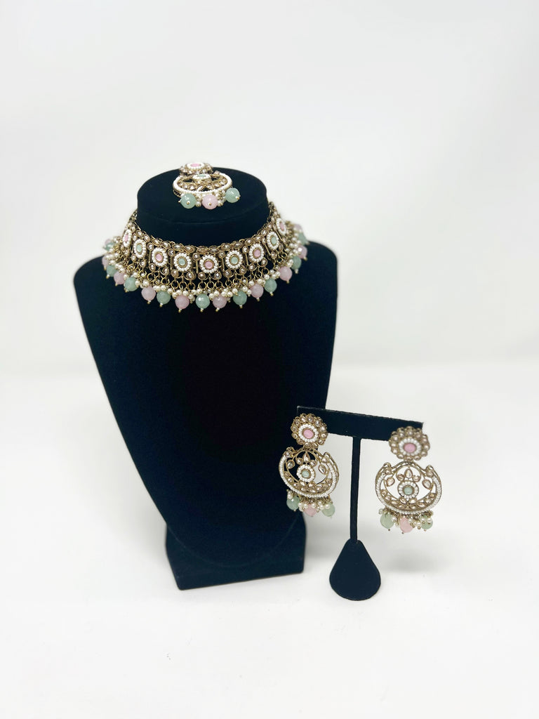Mint & Pink Polki Choker Set
