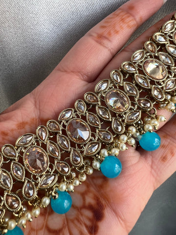 Image of Ferozi Blue Polki Choker Set