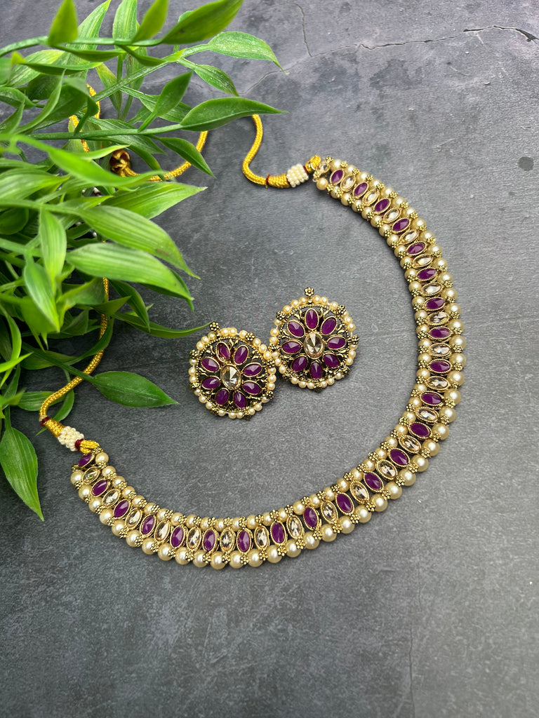 Purple Light-Weight Polki Choker Set